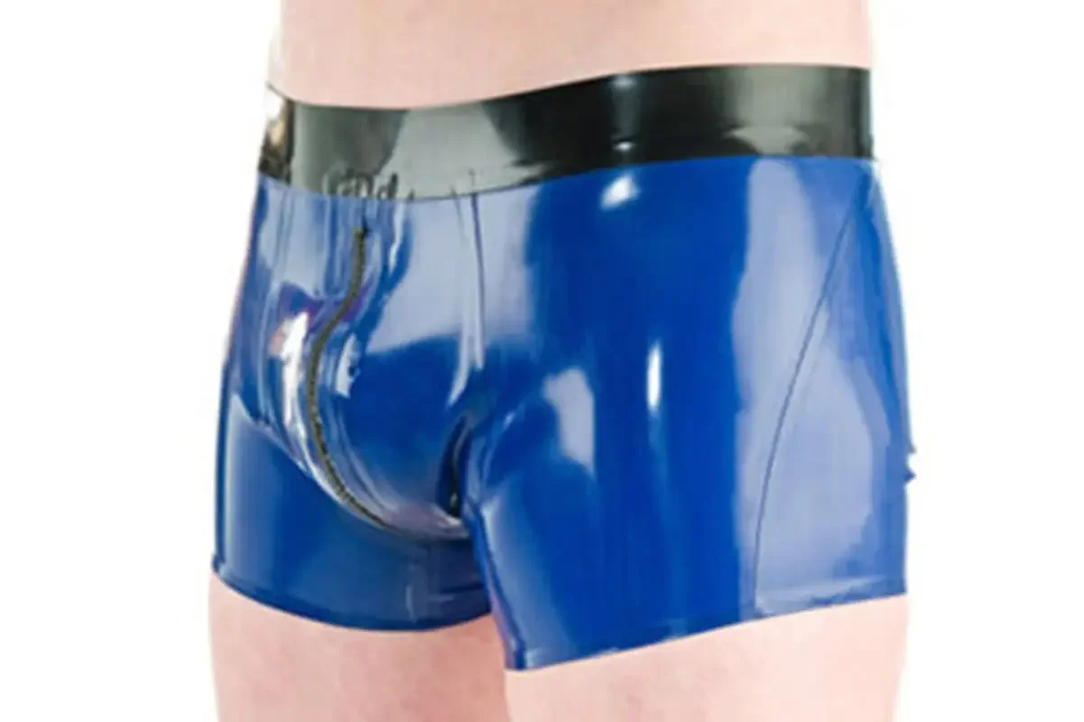 Sexy Latex Underwear Boxer Shorts Briefs Handmade Men Short Pants Crotch Zipper Cosplay  Costume