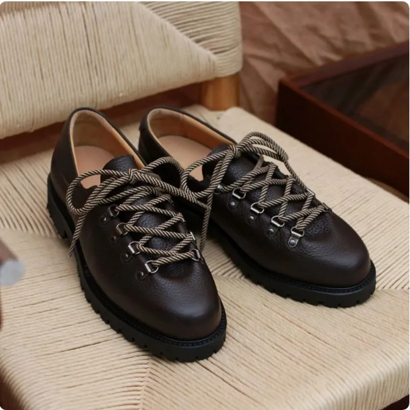 Vintage Style Mens Derby Shoes Fashion Lace up Outdoor Work Shoes Men Genuine Leather