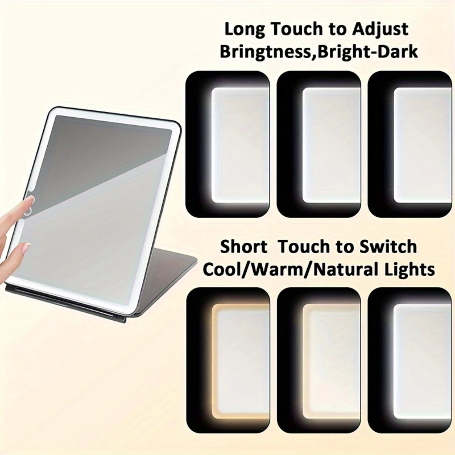 Portable Large LED Makeup Mirror with Lamp, Folding Tabletop Beauty Mirror