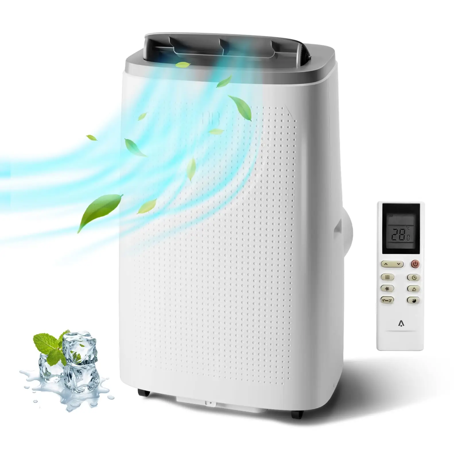 14000 BTU Portable Air Conditioner – 3-in-1 Mobile Cooling, Fan & Dehumidifier – Cools Rooms up to 750 Sq. Ft, Quiet, Energy Efficient, Remote, 24H Timer, Window Kit, Easy Move with Casters, LED Display