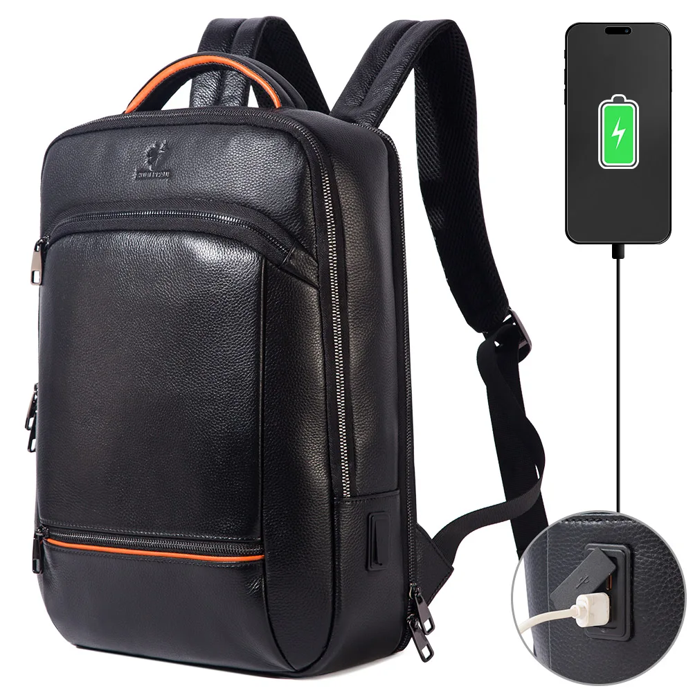 

HUMERPAUL Durable Cowhide Backpack for Laptop Business Capacity Bagpack with USB Charging Port Travel Multifunctional Rucksack