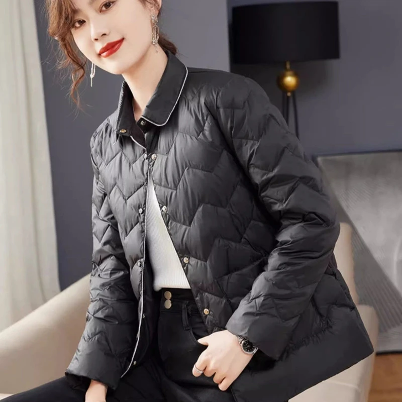 2024 Tailored Collar Down Coat Winter Women 90%White Duck Down Jacket Ladies Short Warm Puffer Coat Female Slim Vintage Parka