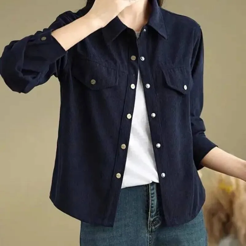 

Women's Clothing Corduroy Fashion Long-Sleeved Casual Loose Slim New Versatile Shirt Top Blouses