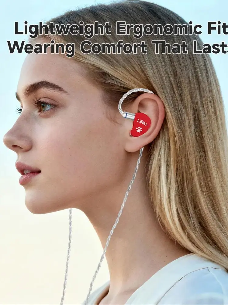 Słuchawki douszne CVJ NEKO Red, dynamiczne, przewodowe, HiFi, z powłoką próżniową, grawerowane laserowo, z wtykiem 3.5mm Single Ended i wtykiem 4.4mm Balanced. — zdjęcie produktu 7