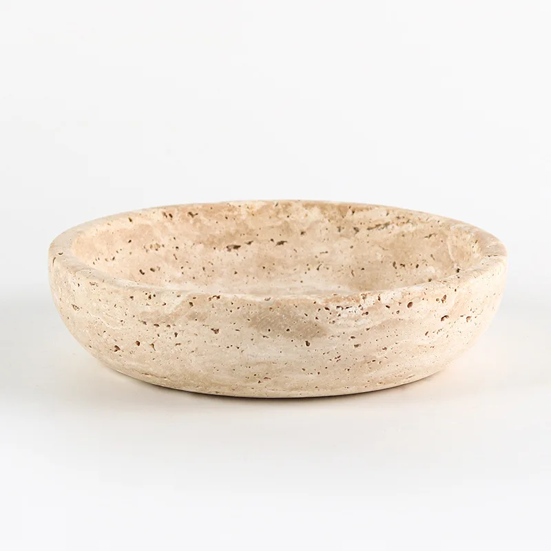 Wind round fruit plate ornament model house home imitation yellow travertine tray art light luxury decoration