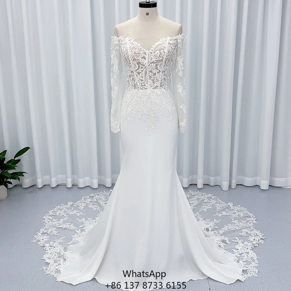 HX22 Modern Mermaid Wedding Dresses Soft Lace Fabric With Sequined Crystal Decorations And Appliques Floor-Length
