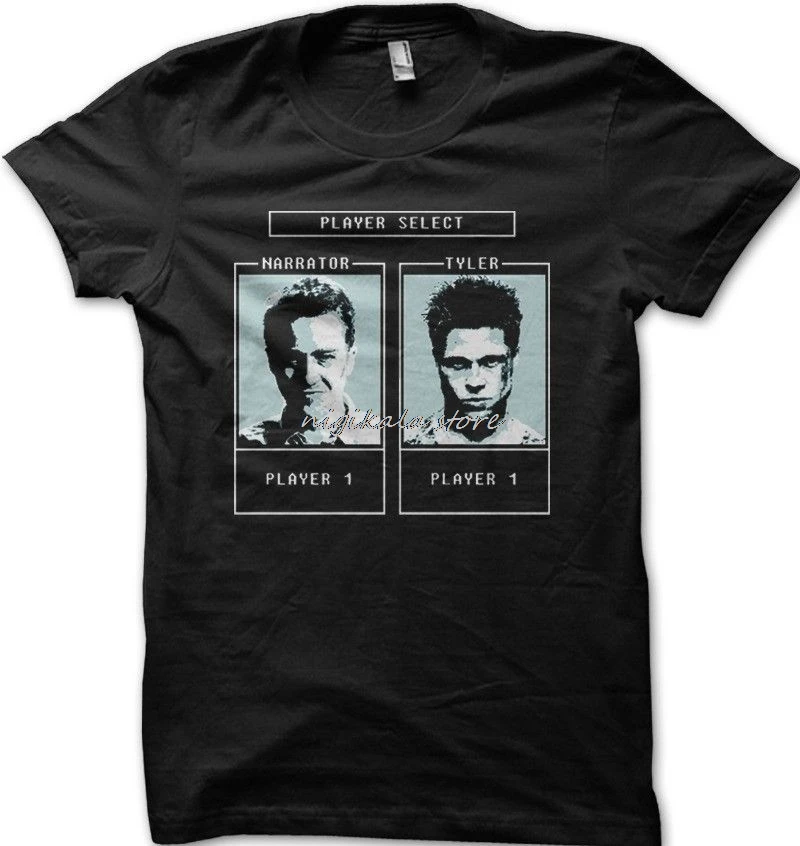 Cartoon Print Short Sleeve T Shirt  Fight Club Tyler Durden Character selection game printed