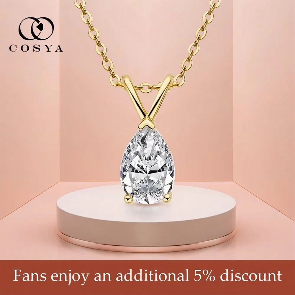

COSYA настоящее ожерелье с муассанитом грушевидной огранки 1,5 карата для женщин, серебро S925, цвет D, VVS1, лабораторная бриллиантовая цепочка на шею, ювелирные изделия с GRA