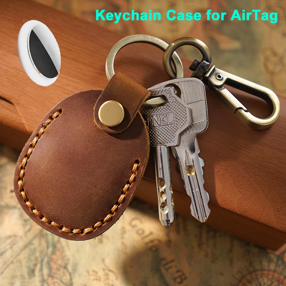 Keychain Case for AirTag Holder PU Leather Full Coverage Protective Cover for Air Tag Tracker Key Backpack Pet Luggage Anti-loss