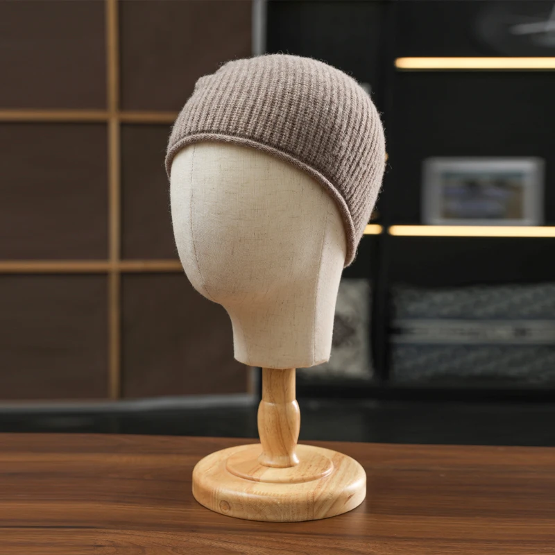 여성용 100% 순수 캐시미어 리브 니트 비니 겨울 따뜻하고 부드러운 스타일리시 다용도 가벼운 탄력성 있는 추운 날씨 액세서리