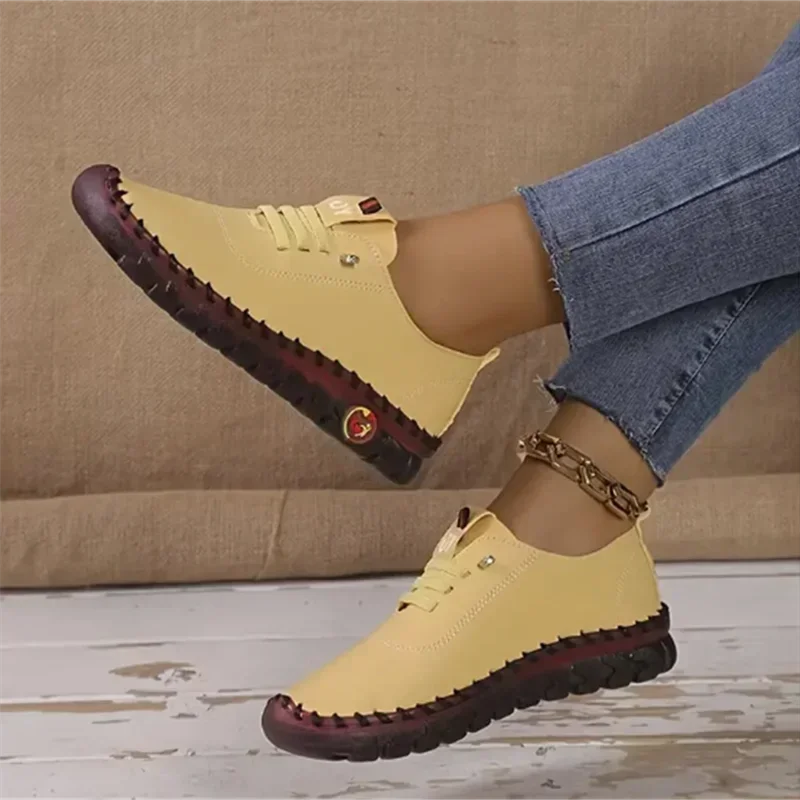 Sneakers Women Shoes Loafers Lace Up Leather Flat New Spring 2023 Casual comfortable Mom Shoe Mujer Zapatos Chaussure Femme