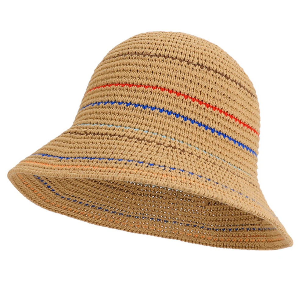 HT5080 Neuer Frühling-Sommer Sonnenhut für Damen, Atmungsaktiver Gehäkelter Strohhut, Breitkrempiger Strandhut, Faltbarer Strick-Bucket-Hat – Detail 4