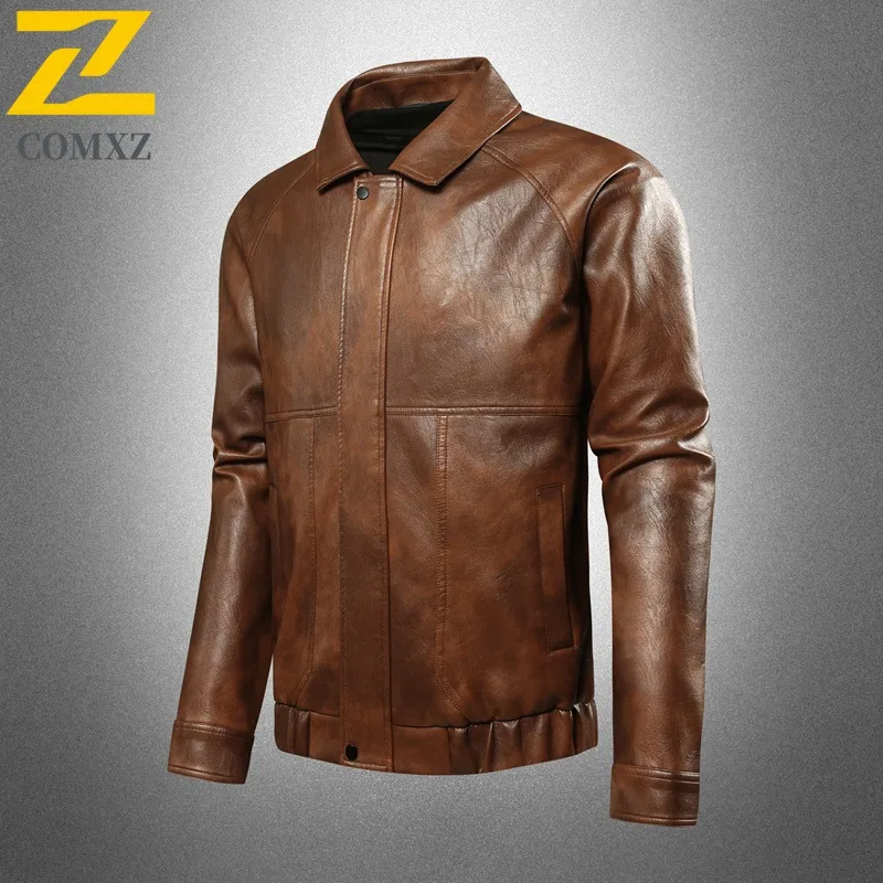 

COMXZ American Style Comfort Leather Jacket Men High Quality Light Motorcycle Coat Leisure Journey Durable Autumn New Jackets