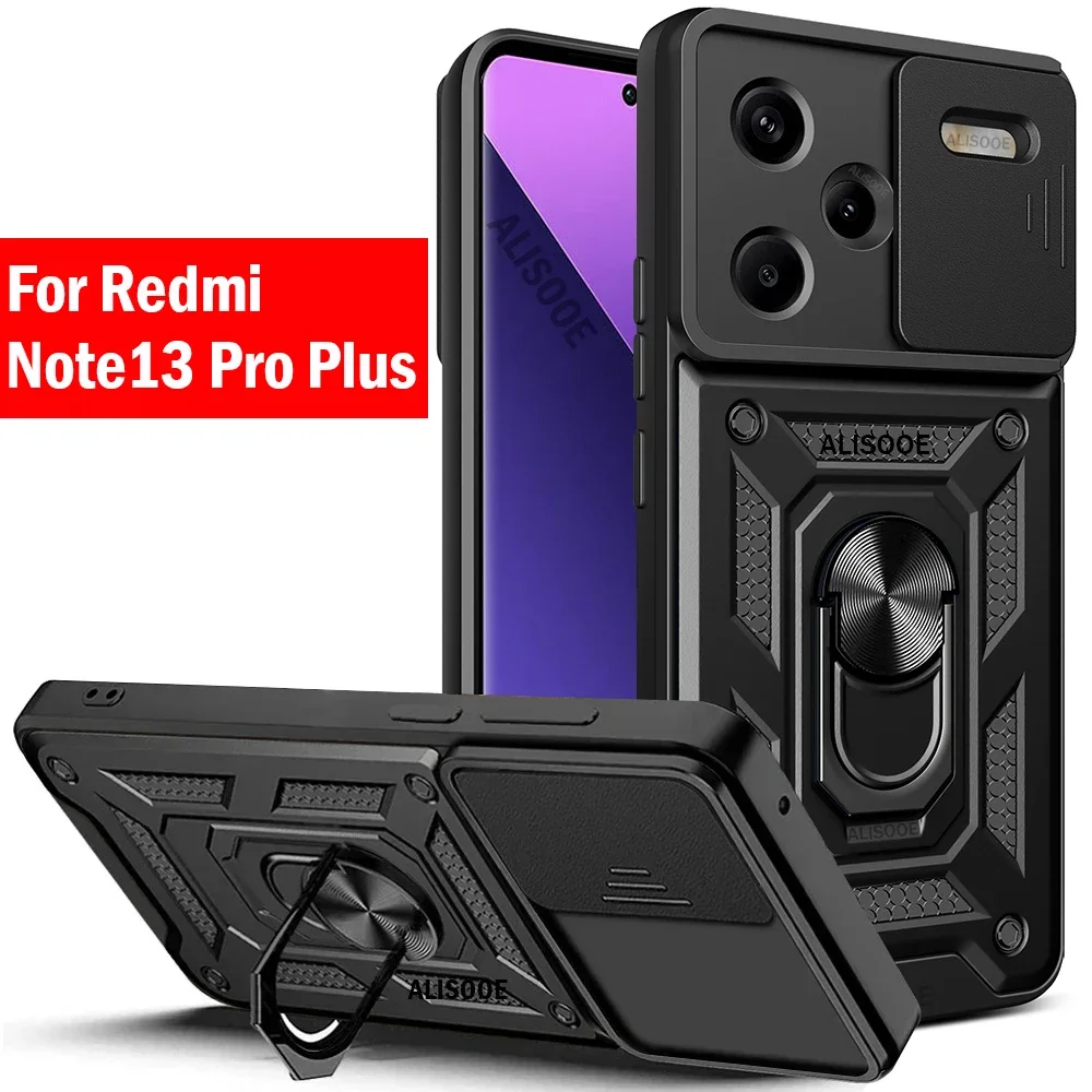 Armor Slide Camera Funda for Redmi Note 13 Pro Plus 5G Case Magnetic Ring Stand Cover for Xiaomi Redmi Note 13 Pro+ 5G Capa