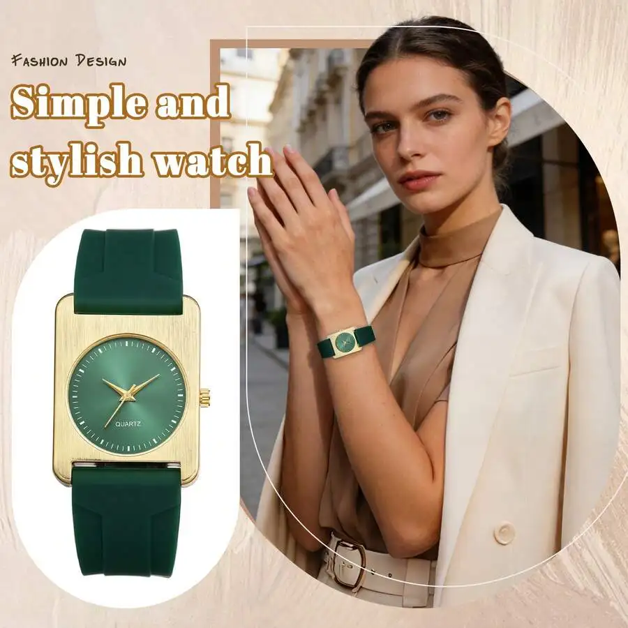 Rofusn Women Analog Quartz Watch: Silicone Strap Square Case Index Dial Markers Wristwatch - Casual