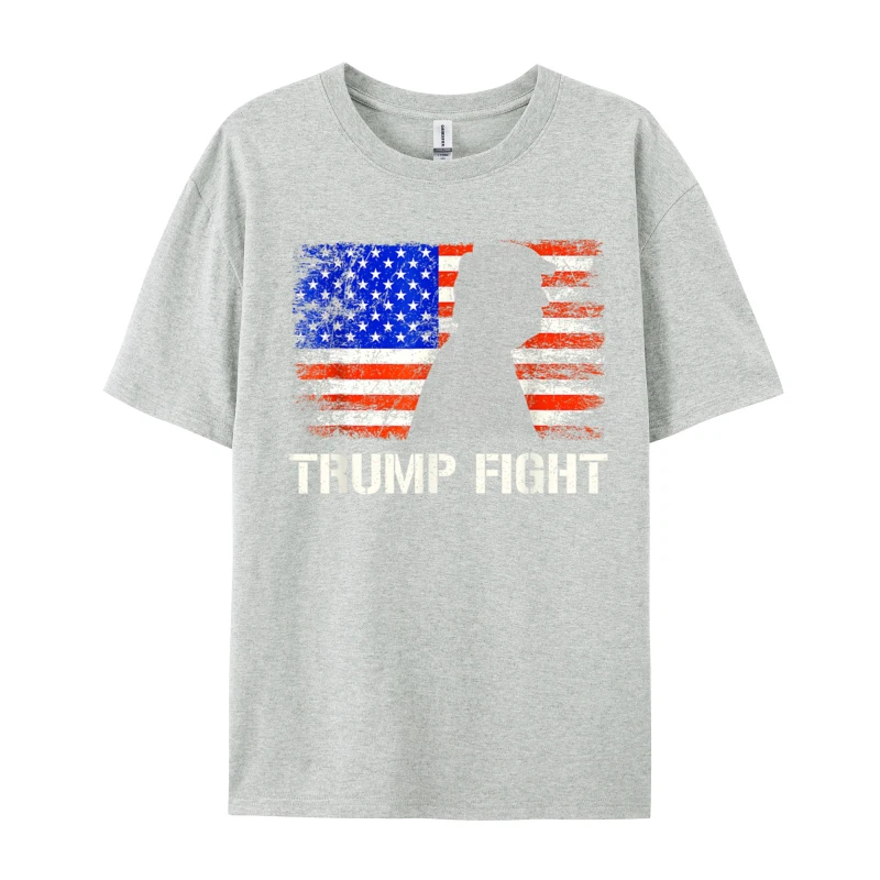 Men's Cotton T-shirt Trump Fight 2024 American Flag T-shirt Trump T shirts For Men Adult Short Sleeve Shirt