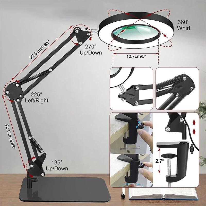 

Лупа с подсветкой и подставкой, 10-кратная лампа-лупа с LED-подсветкой для работы вблизи, чтения, ремонта, рукоделия