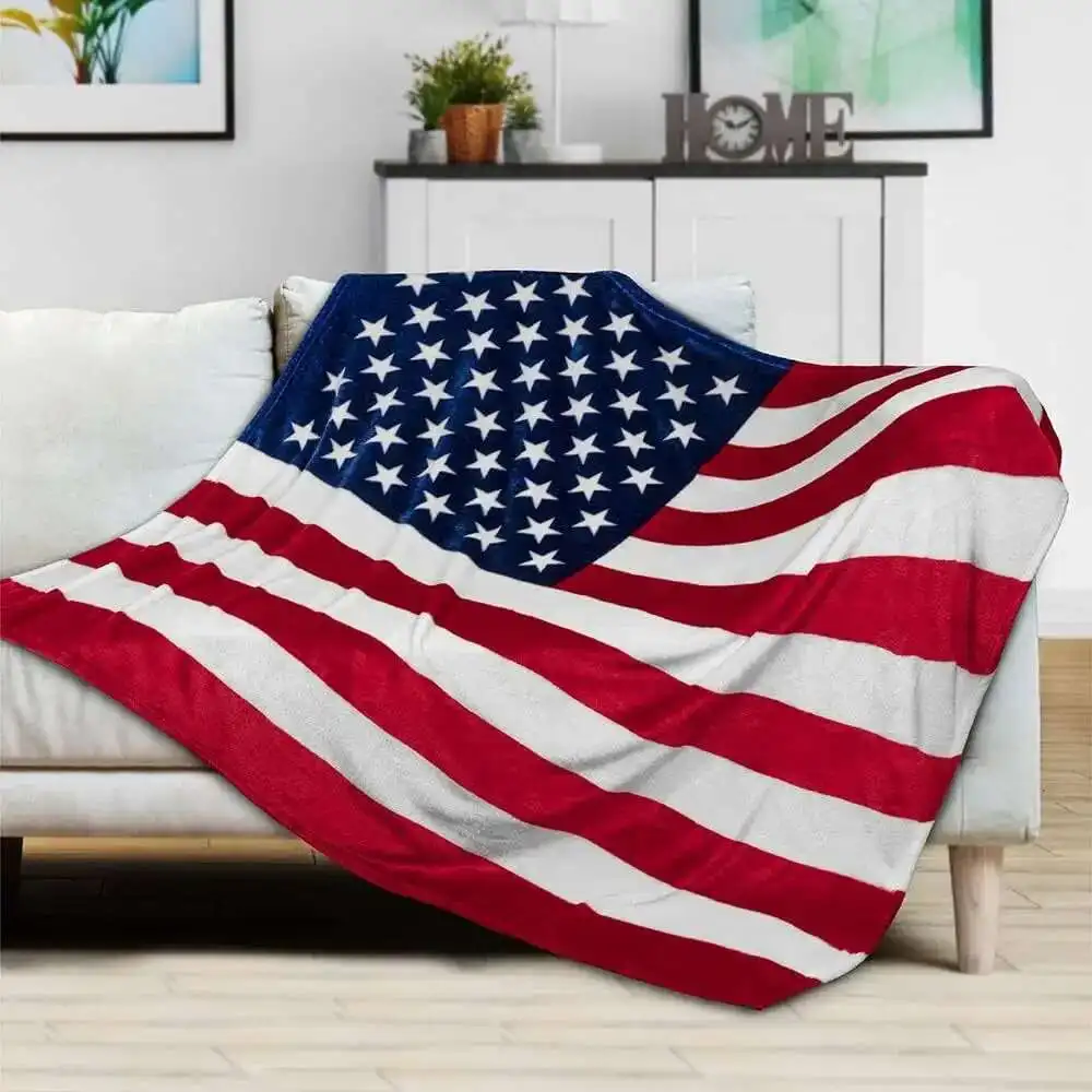 American Flag Patriotic Blanket - American Flag Sofa Bed Blanket, Soft Microfiber Wool Reversible