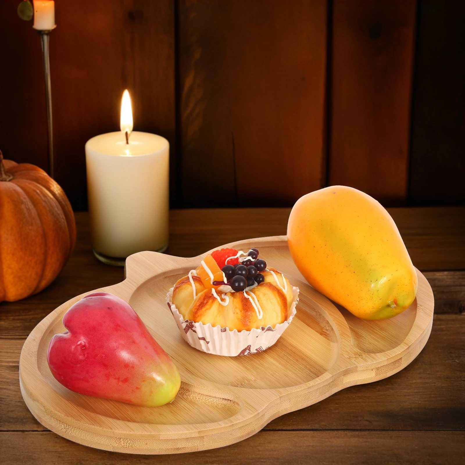 

Pumpkin Wooden Serving Tray 5 Grooves Bamboo Snack Plate Halloween Thanksgiving Fall Charcuterie Board Bamboo Snack Tray