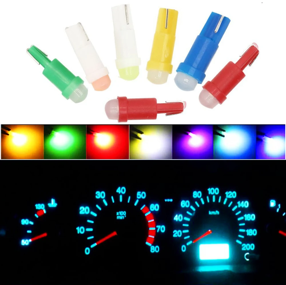 10Pcs T5 C0B Car Dashboard Indicator Light W1.2W W3W LED 1SMD Read Light Instrument Lamp Bulb 4014 LED Super Bright Signal Lamp