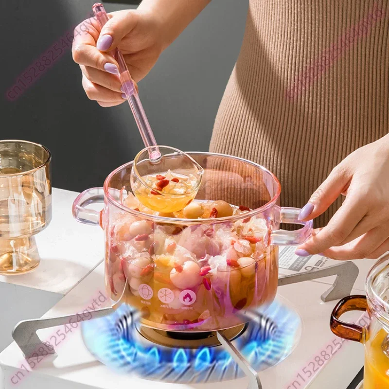 

High Borosilicate Glass Pot Pink Kitchen Can Open Fire Electric Pottery Pot High Temperature Resistant Pink Pot with Two Ears