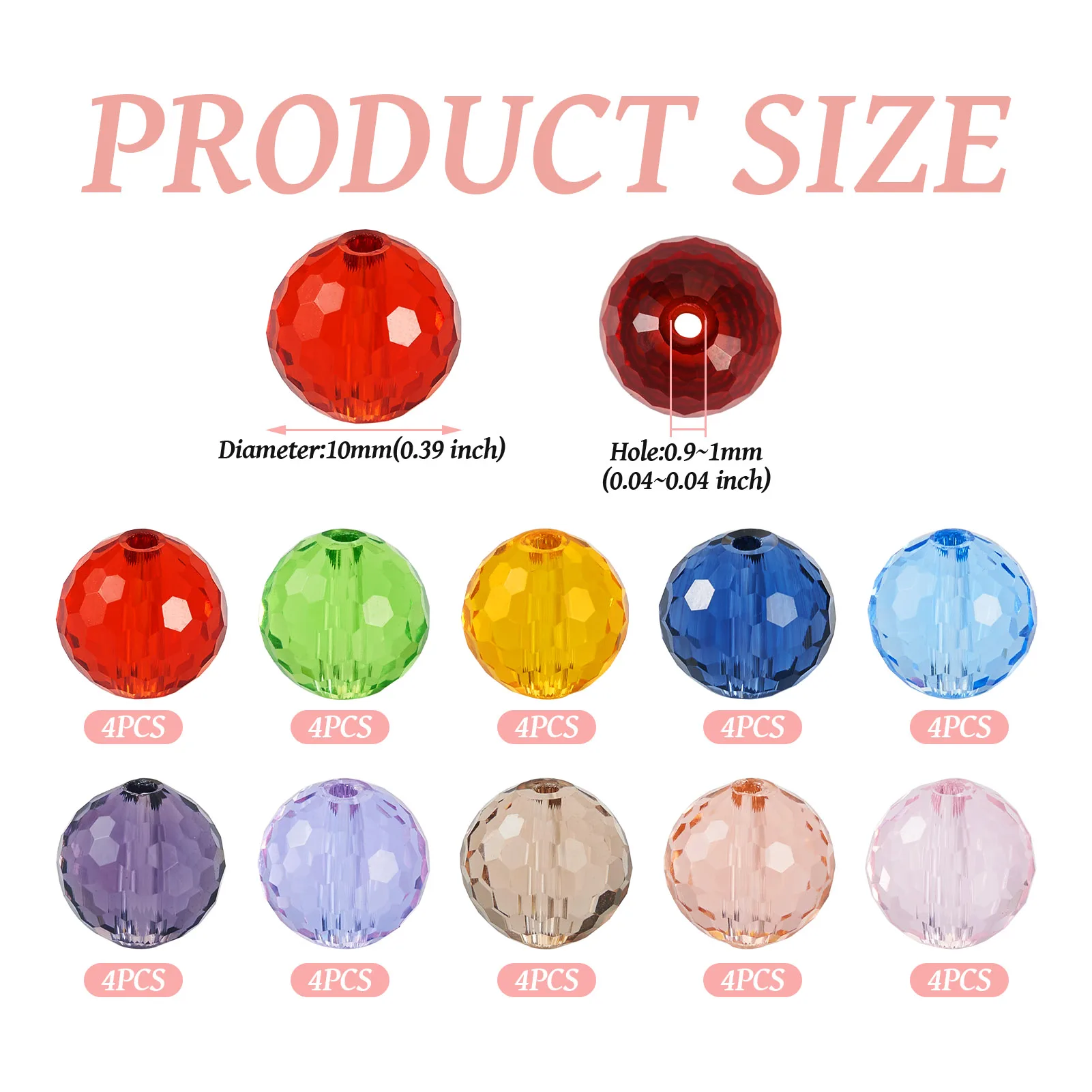 40Pcs 10 Colors Imitation Austrian Crystal Beads 10mm Faceted Round Glass Beads for DIY Bracelet Jewelry Making Accessories