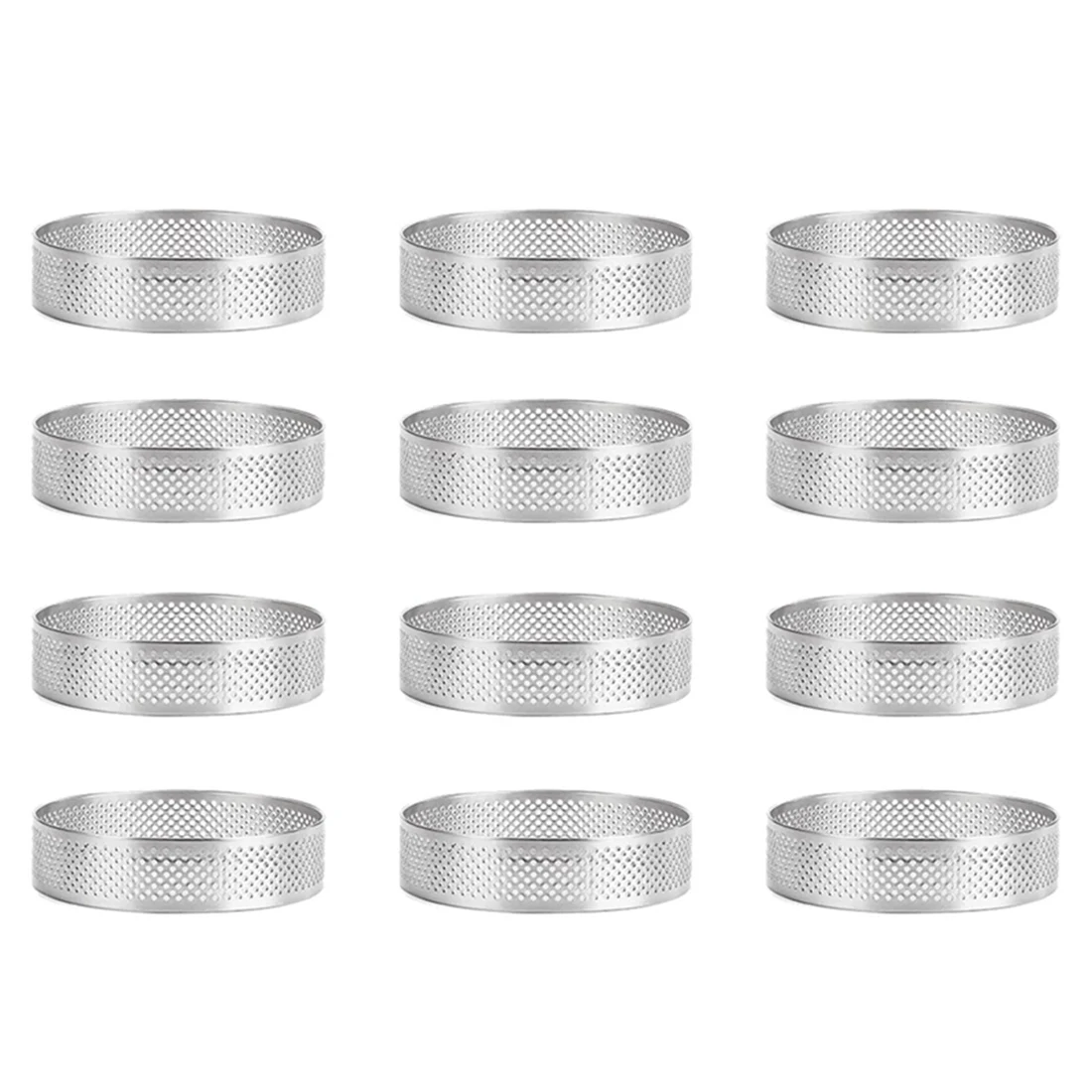 

12 Pack Stainless Steel Tart Rings,Perforated Cake Mousse Ring,Cake Ring Mold,Round Cake Baking Tools 6cm