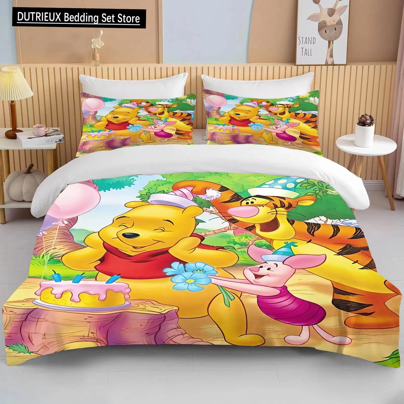 

Disney Winnie The Pooh Printed Bear Bedding Set Duvet Cover 1 Duvet Cover 2 Pillowcases Adult and Children Bedding Set Luxury