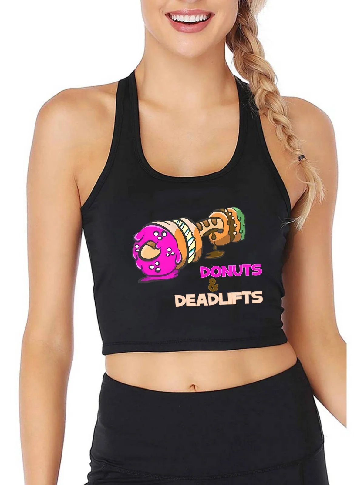 Crop Top With Donuts And Deadlifts Designing For Girls Summer Trend Sunlight Novelty Camisole Breathable Slim Fit Tank Top