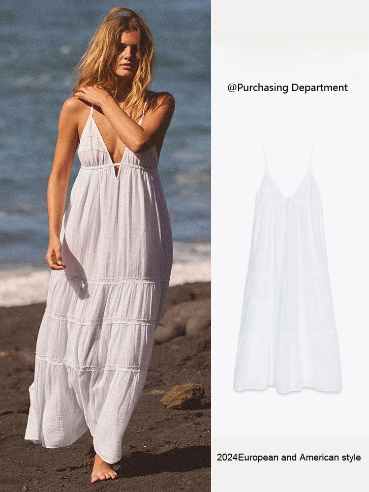 

Ele Bal Embroidered Midi Dr New Summer Collection Women's Faionable Strapl Gown Loose Waist Cake Skirt