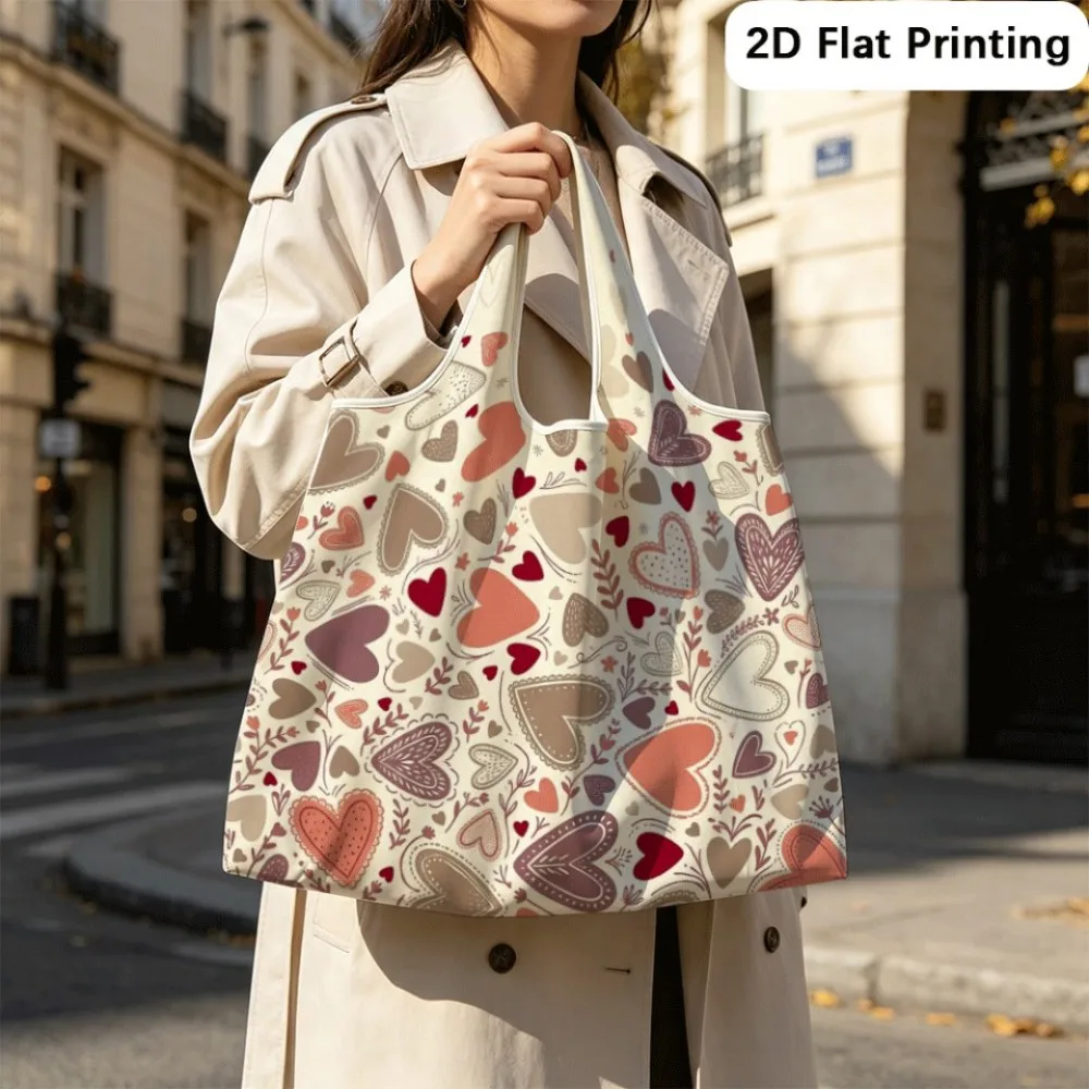 Warm Hearts Slim foldable tote bag, convertible shoulder style for daily use.