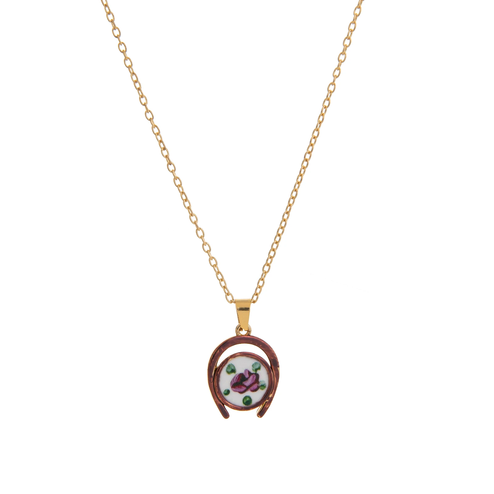 Retro-Halskette mit ovalen, herzförmigen Anhängern, bunter Schmuck im Bohème-Stil für Damen, vergoldet. – Detail 7