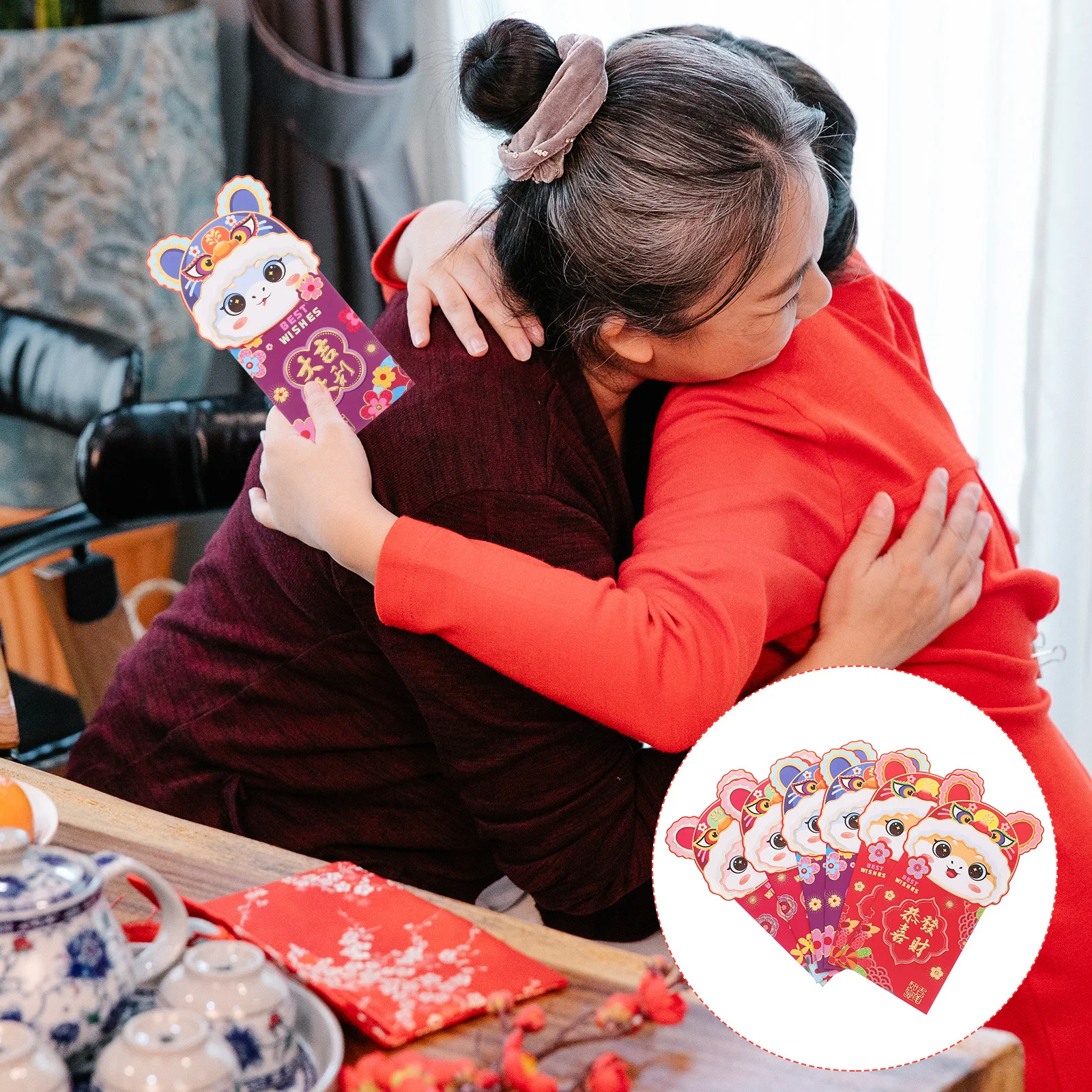 

6Pcs Cartoon Design Red Envelope Flip Cover New Year Money Pocket Lunar Chinese Red Packet Traditional Hong Bao