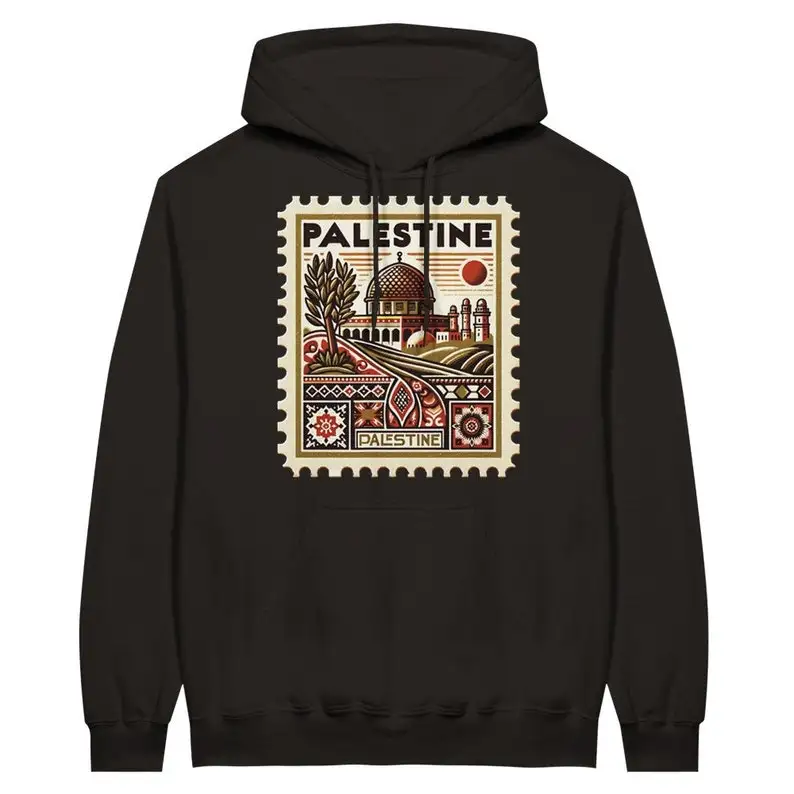ヴィンテージパレスチナ文化切手クラシックユニセックスプルオーバーパーカーハートカリグラフィーパーカー独立ギフト衣類