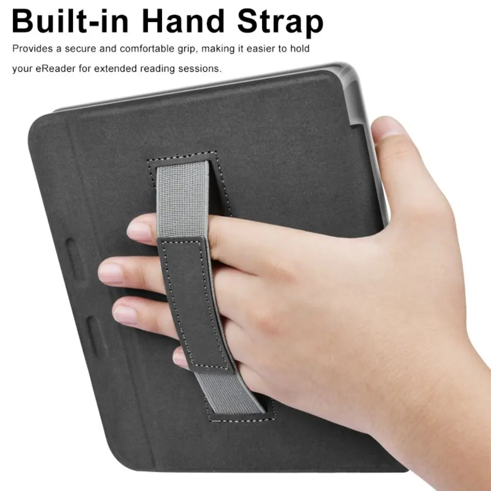 

7 Inch E-Reader Case with Hand Strap Auto Wake/Sleep Smart Cover Clear Back Wear Resistant for KOBO Libra Color/2