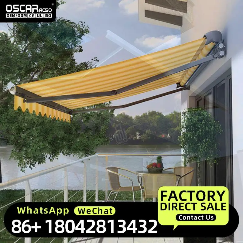 Outdoor  Electric Motorized with Remote Control Wind Sensors LED Light Aluminum Frame for Patio Garden Balcony Retractable Awnin