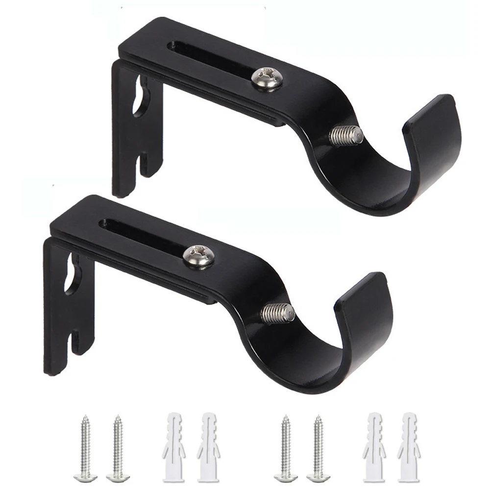 Premium Curtain Rod Brackets - 2 Pack Adjustable Wall Mounts, Curtain Rod Holders for 1 Inch Rod -Black