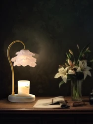 110V/230V Electric Candle Warmer Lamp Wax Melting Light Creative Aromatherapy Table Marble Base Bedside Decor Handmake flower