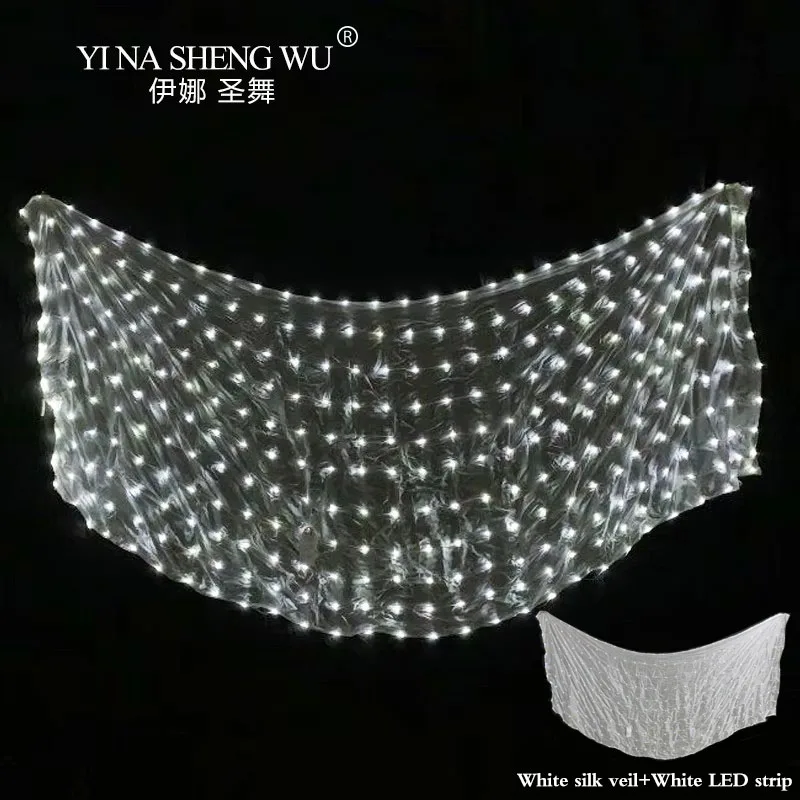 Belly Dance LED Silk Veil 100% Silk 4 Colors LEDBelly Dance Stage Performance Props Belly Dance Accessories LED Veils 4Sizes 1Pc