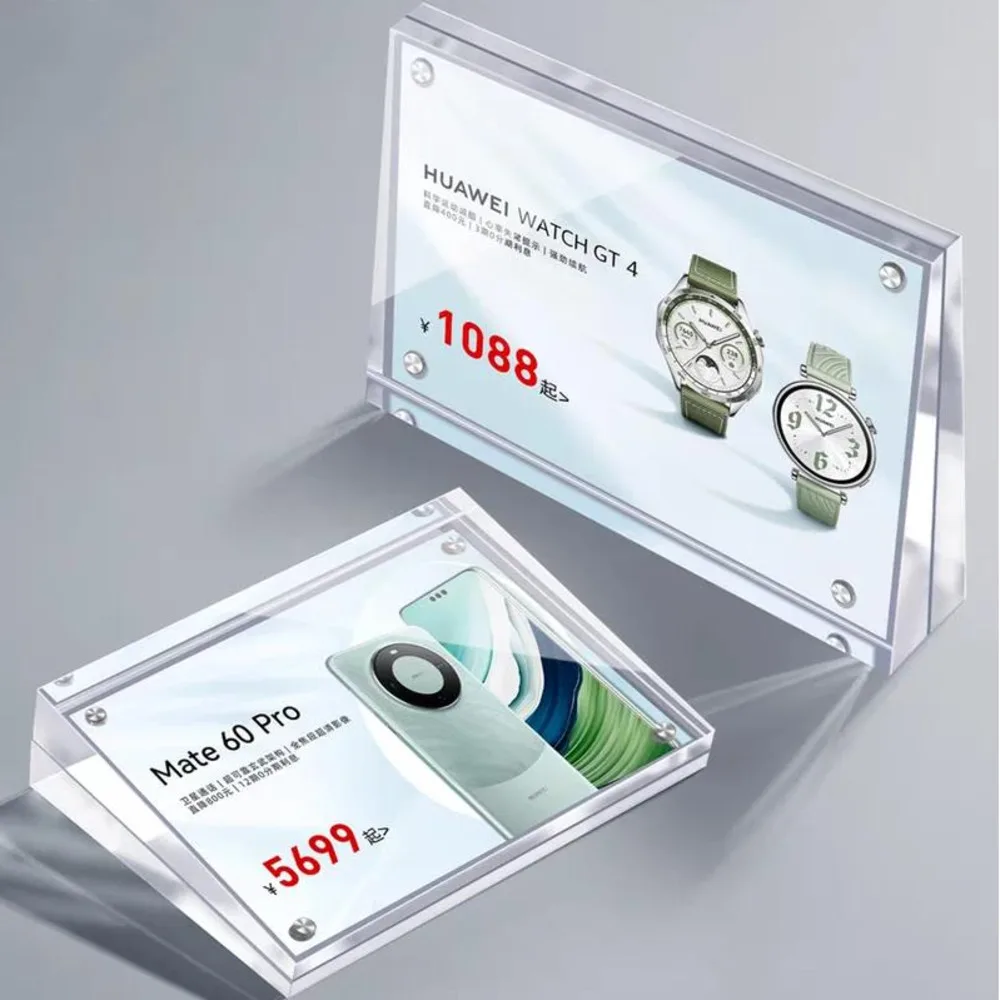 

90x55mm Slant Magnetic Acrylic Sign Holder Display Stand Table Number Name Card Holder Block Menu Price Label Paper Tags