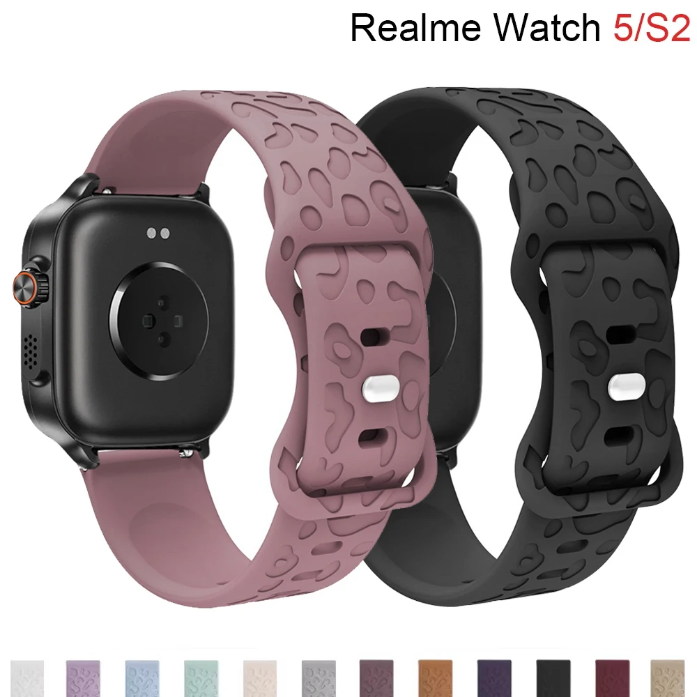 Engraved Leopard Straps for Realme Watch 5/S2 Sport Silicone Replacement Bracelet Correa Realme Watch 2/3/S/3 2 S pro 22mm Band
