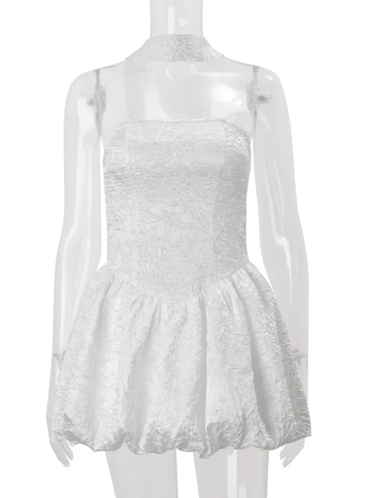 

Halter Off-shoulder Strapless Sexy Mini Dress Women White Sleeveless Backless High Waist A-line Club Party Dress Female New