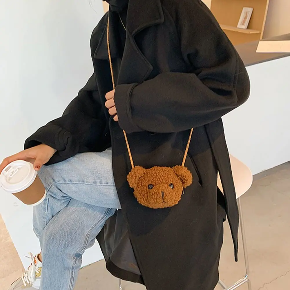 Bolsa de mensajero de oso sonriente para mujer, bolso de hombro de oso de felpa, bolso Diagonal, monedero de felpa, animales