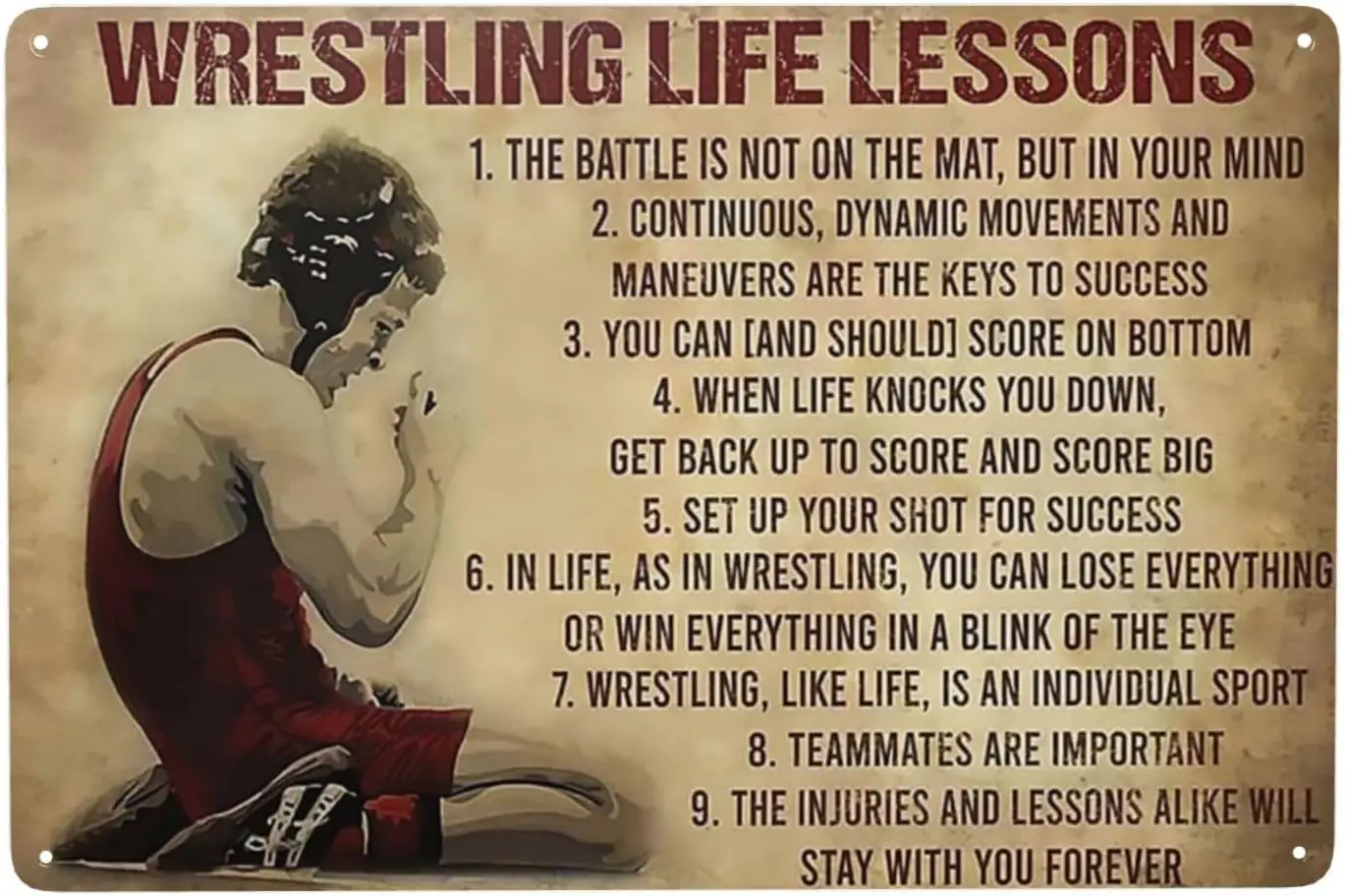 Metal Tin Sign 8X12 Inch - Vintage Wrestling Life Lessons Poster Aluminum Tin Signs for Home Kitchen Coffee Farm Wall Art Decor 