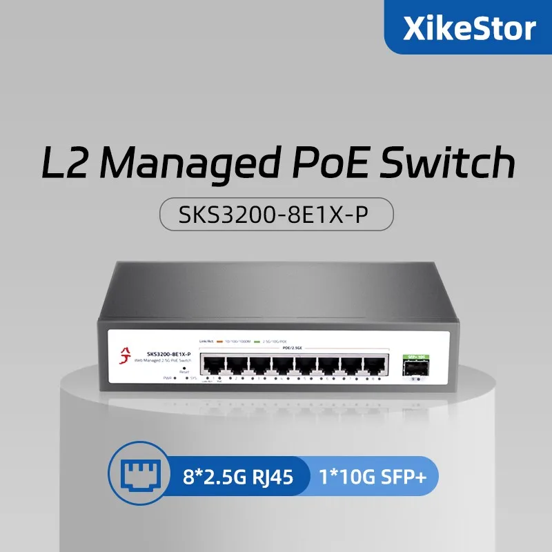 

XikeStor 2.5G 9 Ports Simple Managed PoE Ethernet Switch 8-Port 2.5G RJ45 1-Port 10G SFP+Support VLAN Division+Cooling Shell