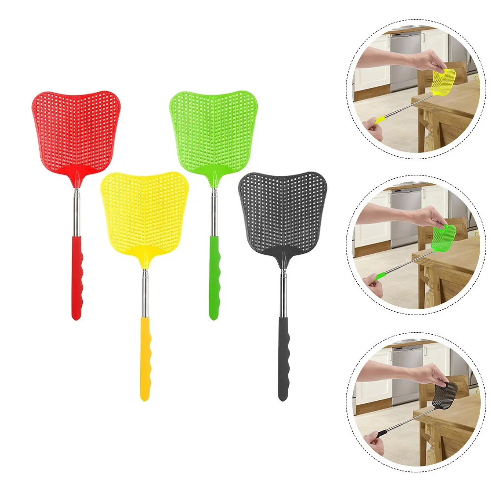 

4Pcs Telescopic Fly Swatters Lightweight Durable Manual Fly Swatters Household Telescopic Handle Plastic Stainless Steel