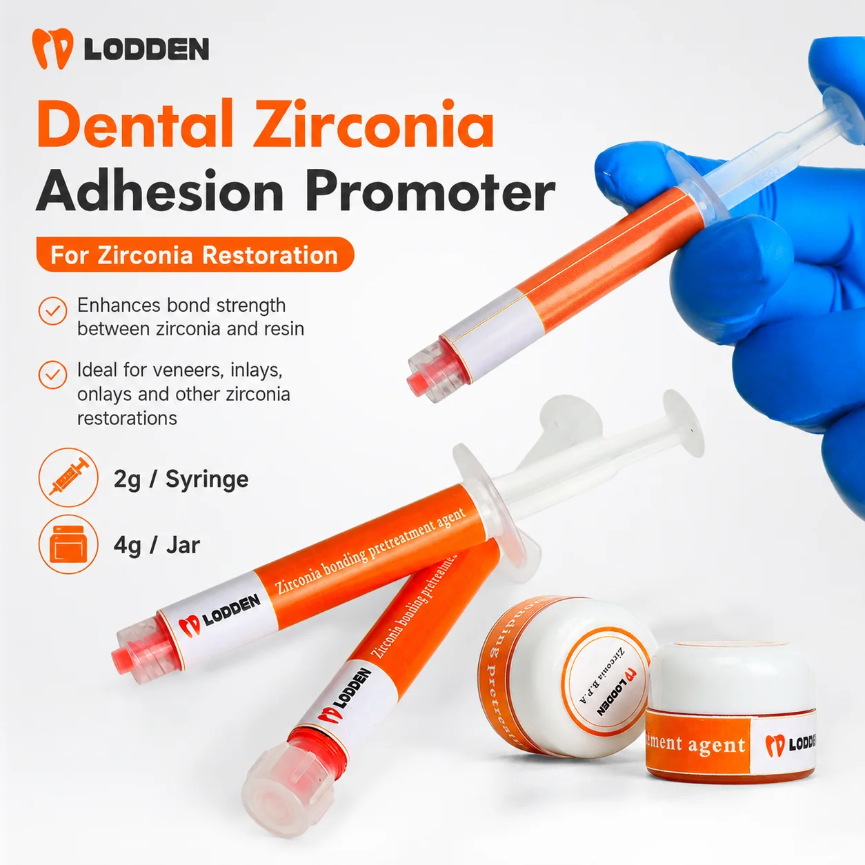 

Lodden Dental Zirconia Adhesion Promoter Zirconia bonding Pretreatment Agent Paste for Veneers Inlays Zirconia 4g/Bottle 2g/Tube