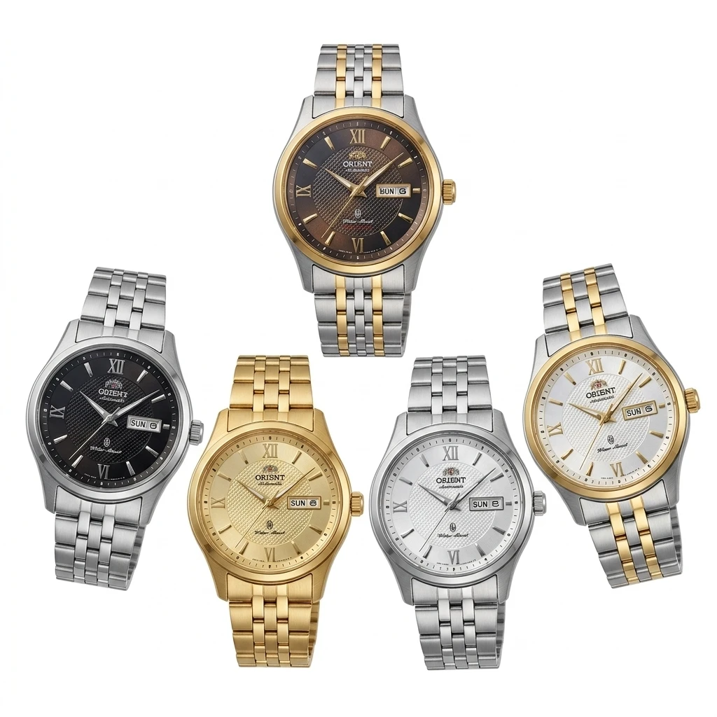 Orient Men Dual Day Date Automatic Mechanical Watch Roman Numerals Stainless Steel Bracelet Business Wristwatch view 6