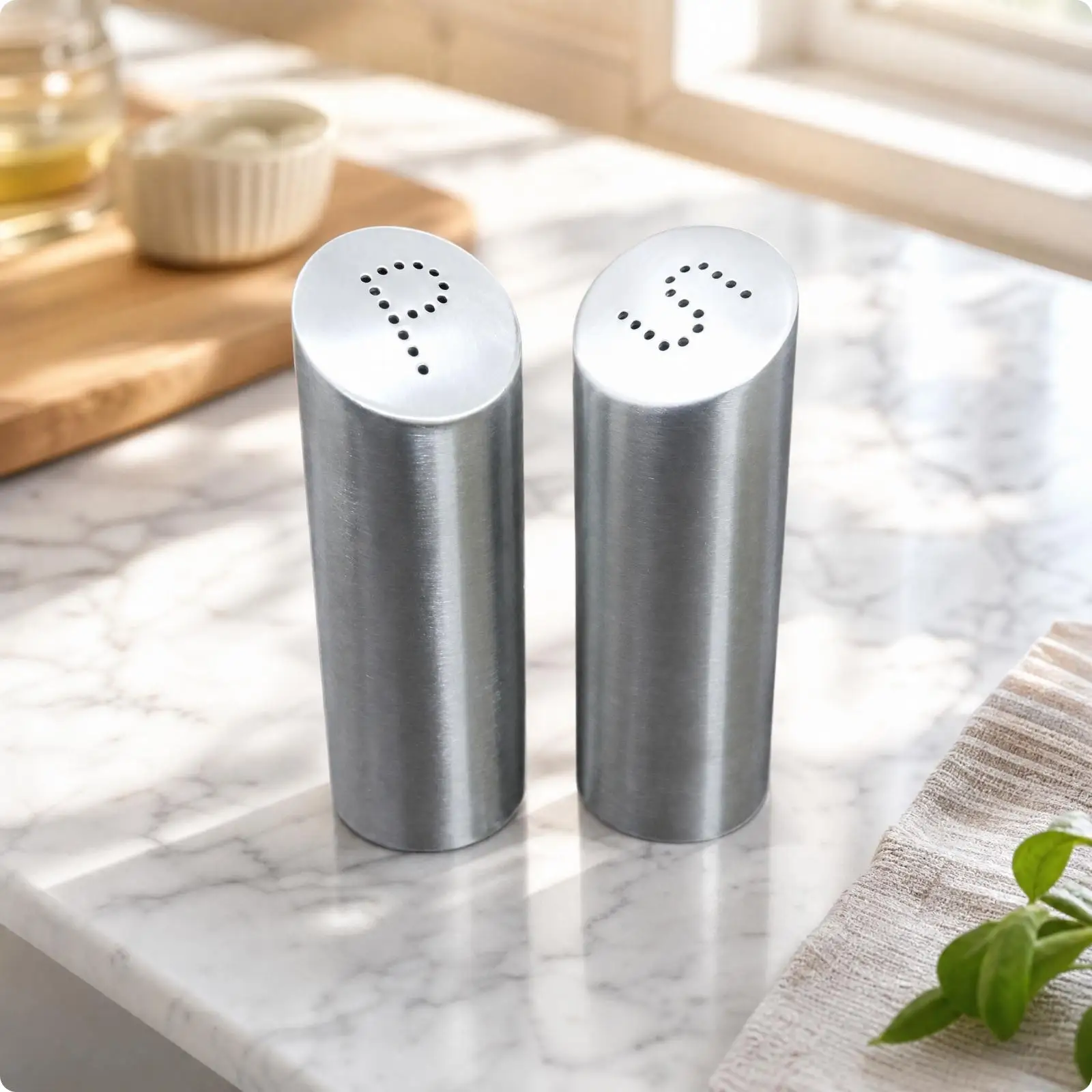 2 Pieces Cylindrical Seasoning Shaker with Perforated Top Brushed Silver Powdered Seasoning Shaker Dredge Sturdy Rust-Resistant
