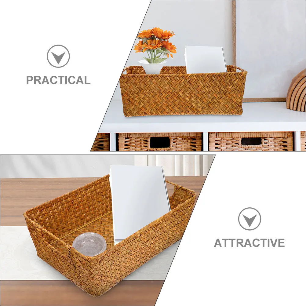 

2Pcs Wicker Bread Basket Handwoven Storage Basket Vintage Rustic Style Kitchen Fruit Snack Serving Organizer Decorative Box